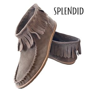 Splendid Womens Brown Suede Fringe Moccasins Ankle Boot Shoes size 8